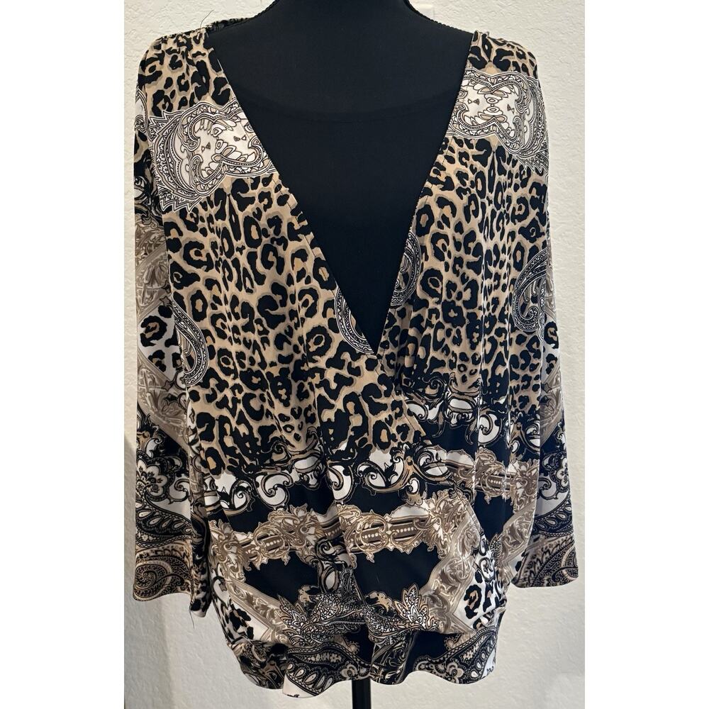 Chico’s Animal Print Crossover Stretchy Blouse Built In Tank Size 3 (XL)
